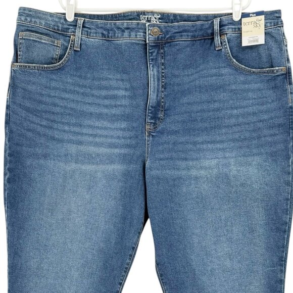 NWT Terra & Sky Women's Straight High Rise Stretch Blue Denim Jeans Plus Sz 26WP - Picture 3 of 10